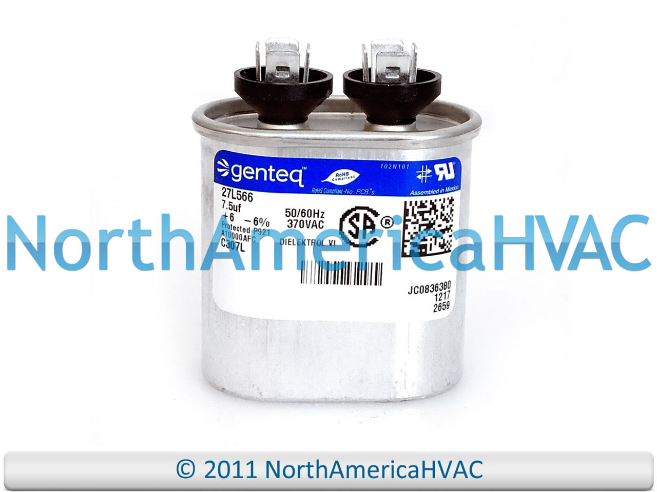 Capcom GE Genteq Oval Run Capacitor 7.5 uf MFD 370 volt vac
